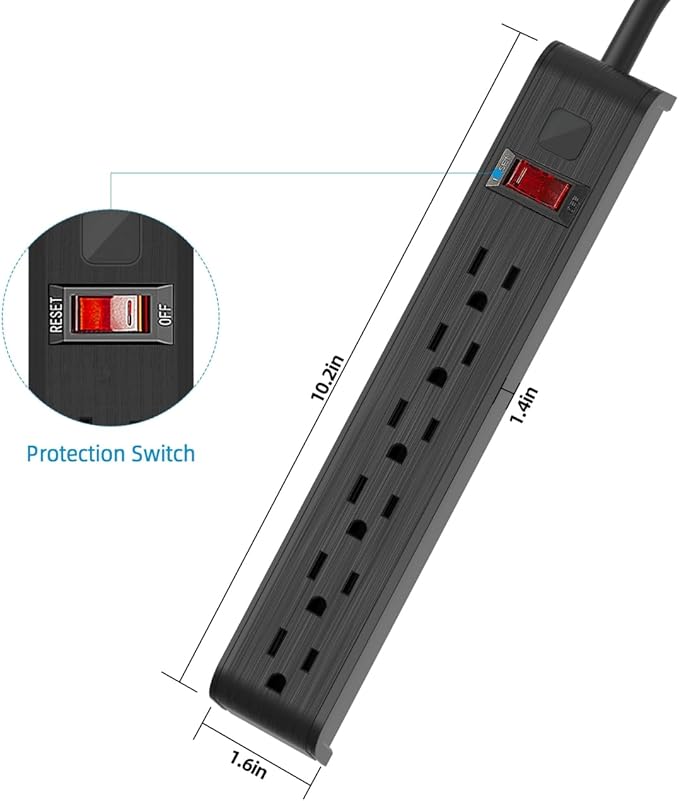 Power Strip Surge Protector, 6 Feet Extension Cord, 600 Joules Surge Protection, Multiple Protection 6 Outlet Strip, ETL Listed (1 Pack)