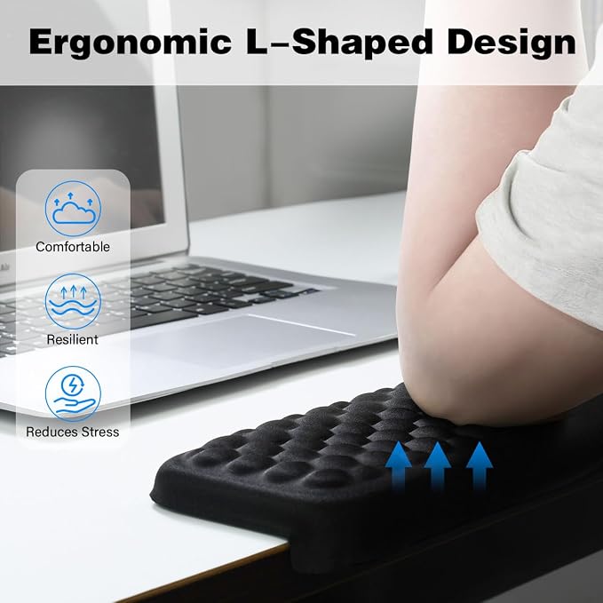 L-Shaped Desk Edge Cushion, 2-Piece Elbow Pad for Desk with Ergonomic Memory Foam Support,Non-Slip Arm Rest Pad, Wrist Rest for Computer Keyboard Office Home Black