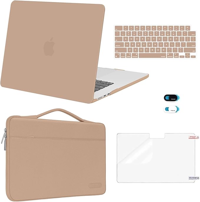 MOSISO Compatible with MacBook Air 15 inch Case M5 2026 M4 2025 M3 M2 2024 2023 A3448 A3241 A3114 A2941,Protective Hard Shell&Carrying Sleeve Bag&Keyboard Cover&Webcam Cover&ScreenFilm, Bronze Brown