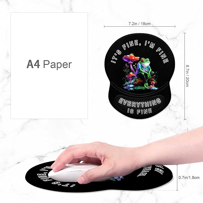 ITNRSIIET Ergonomic Mouse Pad with Gel Wrist Support Small Wrist Rest Smooth Surface Non-Slip PU Base Comfortable Office Supplies Pain Relief, 8.7 x 7.2 inches, Unhappy Frog