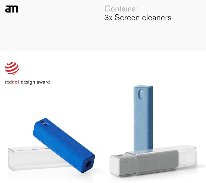 am Screen Cleaner Mist Spray with Microfiber Cloth – Alcohol-Free Screen Cleaning Kit for Phones, Tablets, Laptops, TVs & Car Displays, 3 Pack, Blue