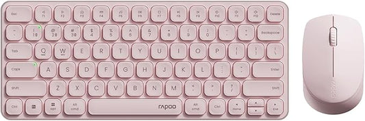 Rapoo Multi-Device Keyboard and Mouse Combo, 2.4GHz/Bluetooth 5.0/4.0 Wireless Keyboard & Mouse Set for Windows/Mac/Linux/Chrome, Support 4 Devices, Low-Profile Silent Click, Battery Powered, Pink