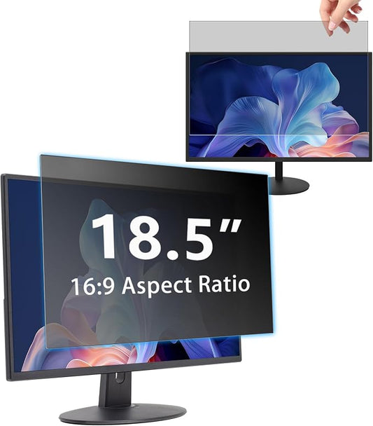 18.5" Privacy Screen Computer for 16:9 Aspect Ratio, 2-Sided Removable Anti-Peeping/Anti-Glare, Blue Light Block, UV Protect, Reduce Strain, Anti-Scratch, Fits 18.5-inch 16:9 Protector Film