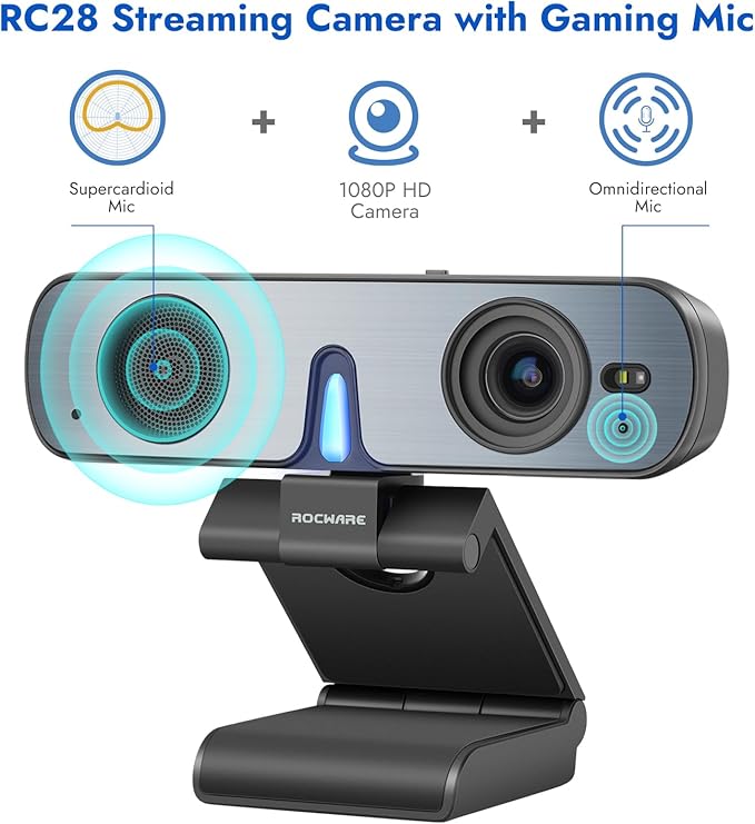 RC28 1080P 60FPS Webcam with Dual Microphones | Cardioid & Omnidirectional Pickup, Hi-Fi Sound, AI Noise Cancellation & Raw Audio Modes for Streaming, Video Calls & Studio-Quality Recording