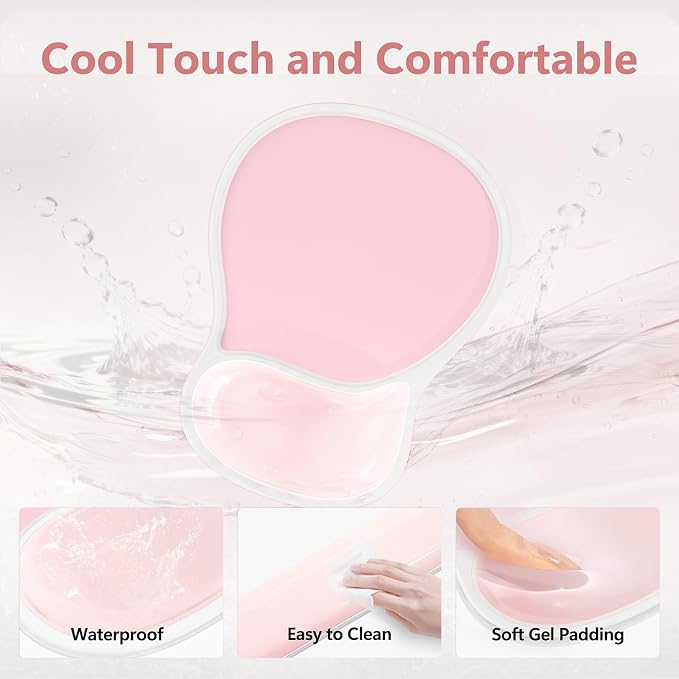 AKIT Ergonomic Mouse Pad and Keyboard Wrist Rest, Gel Wrist Rest for Computer Keyboard, Non-Slip Base, Pain Relief, Mousepad Set for Gaming, Home and Office, Pink