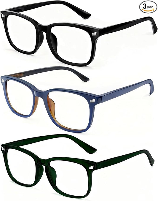 Blue Light Glasses for Woman Men | 99% Blue Light Blocking Glasses | Computer Glassess | Gaming | TV Phone Screen Reader Square Frame | Anti Eyestrain & UV Glare,3 Pack