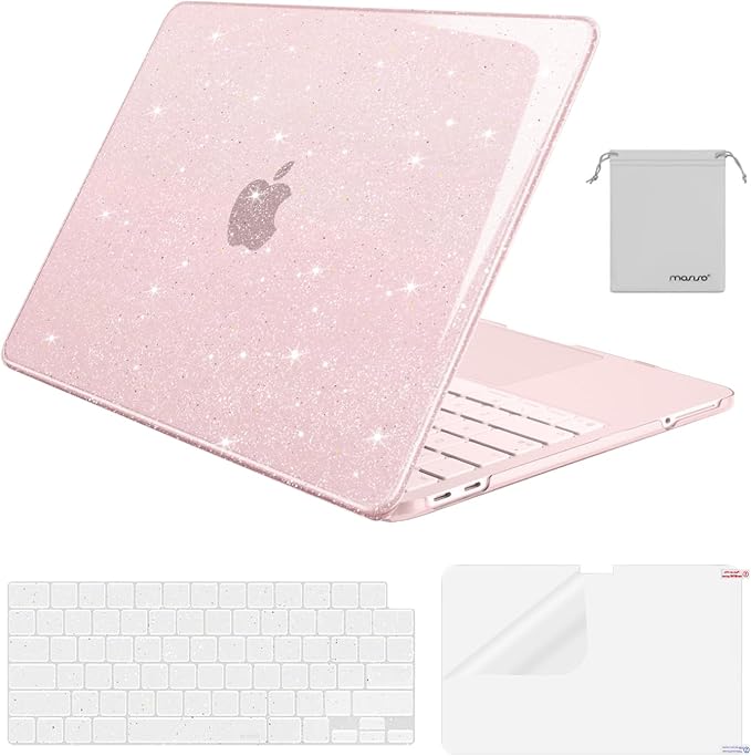 MOSISO Sparkly Glitter Case Compatible with MacBook Neo Case 13 inch 2026 Release Model A3404 with A18 Pro Chip, Crack-Resistant Protective Hard Shell Case&Keyboard Cover&ScreenFilm&Pouch, Blush