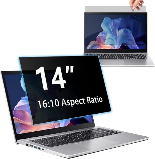 14" Privacy Screen Computer for 16:10 Aspect Ratio, 2-Sided Removable Anti-Peeping/Anti-Glare, Blue Light Block, UV Protect, Reduce Strain, Anti-Scratch, Fits 14-inch 16:10 Protector Film