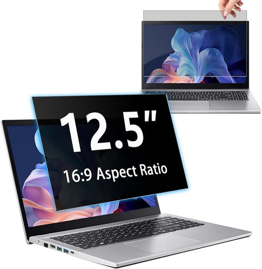 12.5" Privacy Screen Computer for 16:9 Aspect Ratio, 2-Sided Removable Anti-Peeping/Anti-Glare, Blue Light Block, UV Protect, Reduce Strain, Anti-Scratch, Fits 12.5-inch 16:9 Protector Film