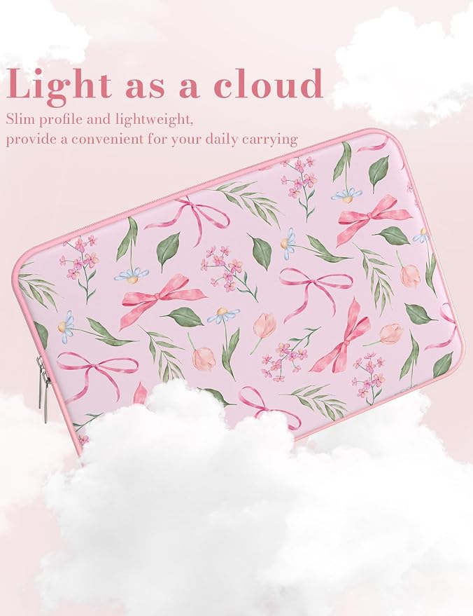 iCasso Laptop Sleeve 13 inch for MacBook Air 13-13.6 inch,Cute Laptop case for MacBook Neo/Pro 13 inch, Slim Protective Travel Carrying Case Sleeve for 14 inch Chromebook, HP, Flower Bow Pink