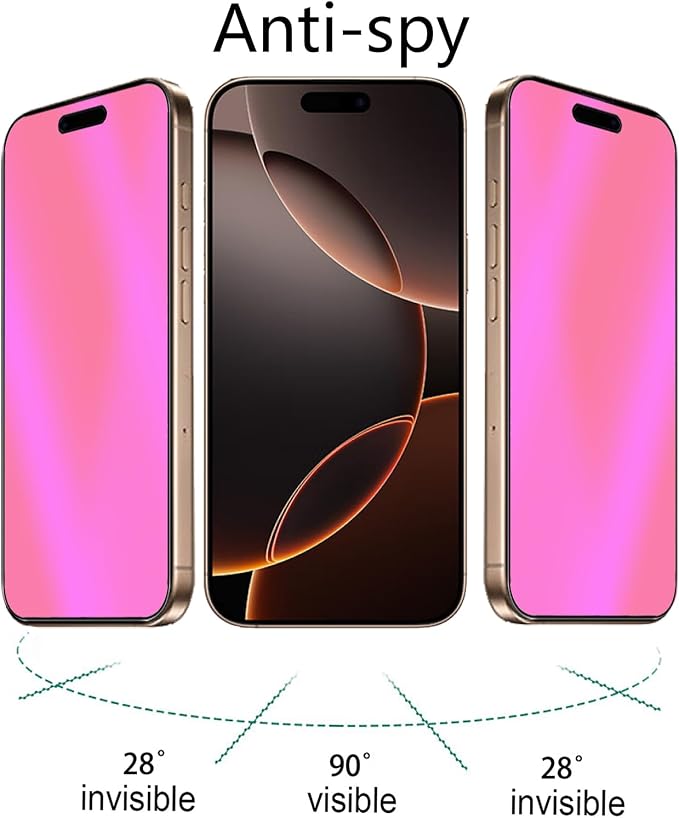 2 Pack Anti-Blue Privacy Tempered Glass for iPhone 16 Pro/iPhone 17 Anti-Spy Screen Protector Film Electroplated Gradient Colorful 6.3 inch