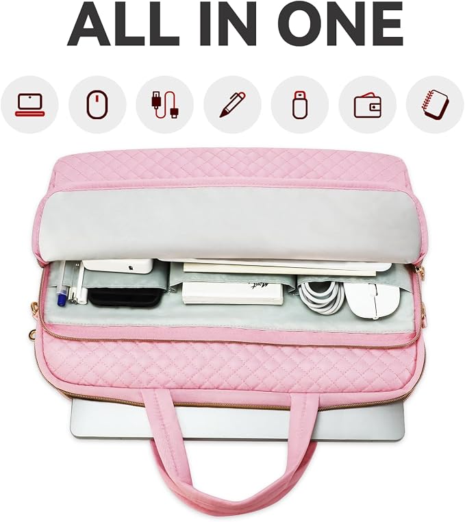 14 Inch Laptop Bag Case for Women Men Compatible with HP Chromebook OmniBook Envy/14 MacBook Pro M5/Dell Pro Inspiron XPS/Lenovo Yoga, Messenger Carrying Briefcase Computer Bag Case, Pink