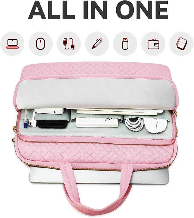 15.6 16 Inch Laptop Bag Case for Women Men Compatible with MacBook Pro M5/HP OmniBook Omen Envy/Dell Pro Inspiron/Lenovo Yoga IdealPad, Messenger Carrying Briefcase Computer Bag Case, Pink