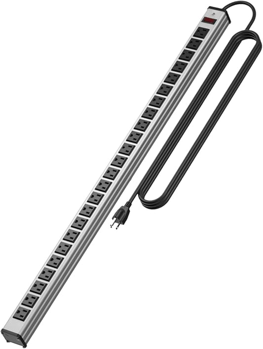 24 Oulet Long Power Strip,Heavy Duty Metal Socket Power Strip,Aluminum with 15-Foot Extension Power Cord,ETL Certified