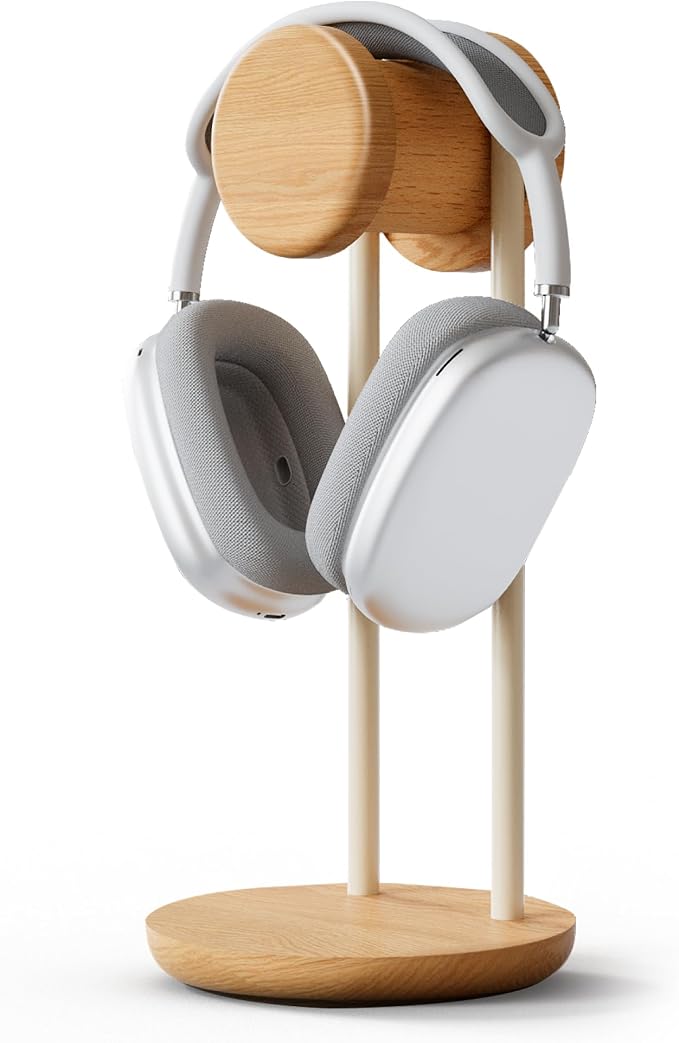 Fenge 11.3" Tall Headphone Stand for Desk, Nature Wood & Metal Headphone Holder with Storage Base, Desktop Headset Stand for Gaming Universal Headphones, Oak