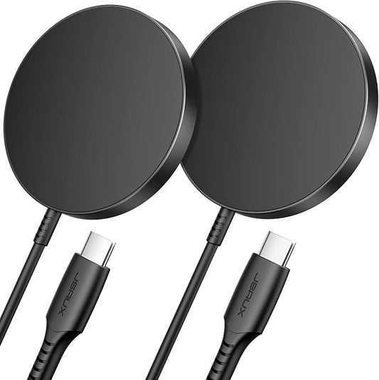 for iPhone 17 MagSafe Charger 2-Pack, JSAUX 15W Magnetic Wireless Charger for MagSafe Charger, iPhone 17e/17 Air Pro Max/16/15/14/13/12 Series/Airpods, Mag Wireless Charging Pad-Black