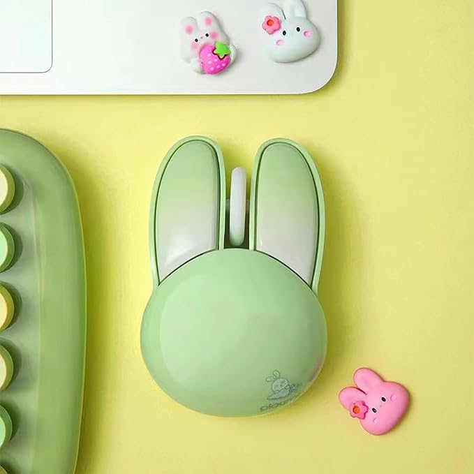 Lomiluskr Cute Bunny Wireless Mouse, Lightweight Soundless Mice, 2.4G Wireless Mice, Candy Colors, Kawaii Rabbit Mouse for Girls and Kids (Green Bunny)