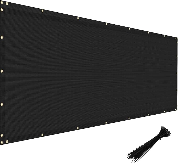 Windscreen4less Privacy Fence Screen Heavy Duty Windscreen Fencing Mesh Fabric Shade Net Cover with Brass Grommtes for Outdoor Wall Garden Yard Pool Deck, 8'x44' Black