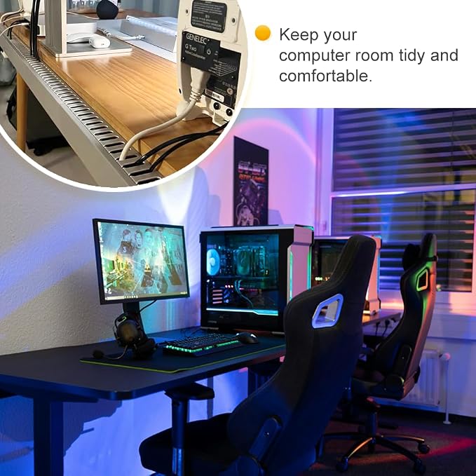 Cable Raceway, 95" Open Slot Cable Management Kit with Upgraded Snap Structure,Wire Cover Cord Hider for Under Desk&Industrial Network/PC/TVs- 23.6" X 1.97" X 2.4" X 4PCS (LWH,Grey)