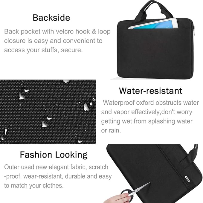 Voova Laptop Bag 17 17.3 Inch, 360° Protective Laptop Case Sleeve with Shoulder Strap Compatible with 17-18 Inch Lenovo Asus Acer Dell Hp, Waterproof Computer Bag Slim Briefcase for Men Women, Black