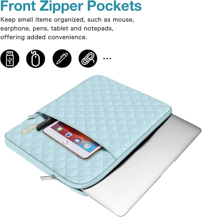 MOSISO Laptop Case 15 inch, 15 inch Laptop Sleeve Compatible with MacBook Air M4 M3 M2 2025 2024 2023, Dell XPS Plus, Square Quilted Vertical Computer Bag with Pocket&Small Case, Ice Blue