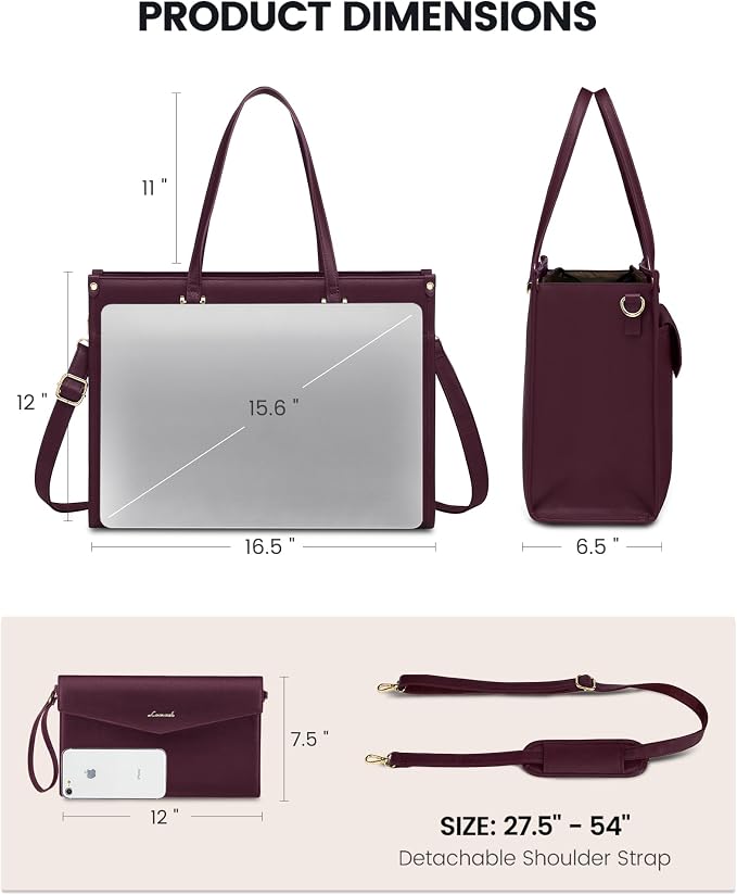 LOVEVOOK Laptop Bag for Women, 15.6'' Laptop Tote Purse 2-in-1 Professional Work Bag Business Briefcase with Clutch Purse, Waterproof Leather Computer Handbag for Teacher Office Travel