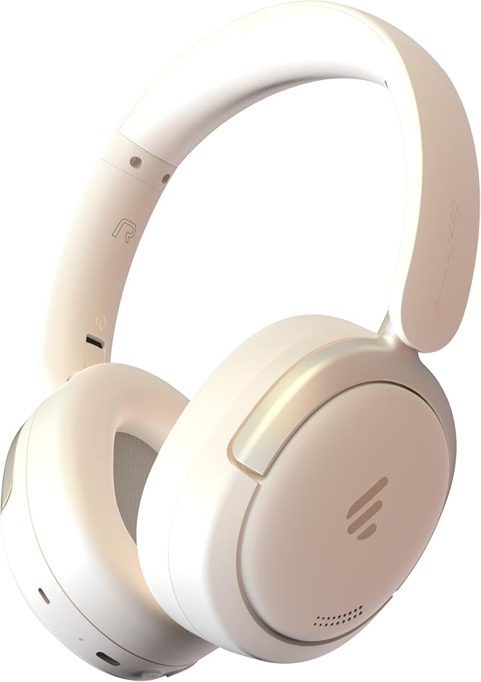 Atom Max Hybrid Active Noise Cancelling Over-Ear Headphones - Hi-Res Audio with Microphone, Volume Control, 45H Playtime, Fast Charging, Bluetooth 5.4, App Customization, Foldable Headset, White