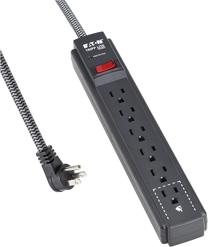 Eaton Tripp Lite Series 6-Outlet Surge Protector Power Strip, Flat Plug 20ft Braided Extension Cord, 1200 Joules, 15A Circuit Breaker, Lifetime Manufacturer's Warranty & $10,000 Insurance (TLP620DB)