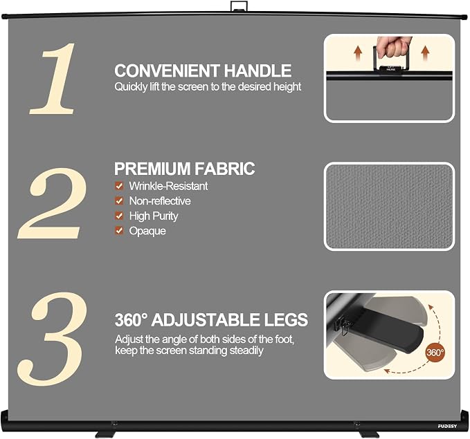 FUDESY 78.7 x 90in Large Collapsible Grey Backdrop Screen, Portable Retractable Pull Up Panel Wrinkle-Resistant Photo Background for Streaming, Video Conference, Photographic Studio