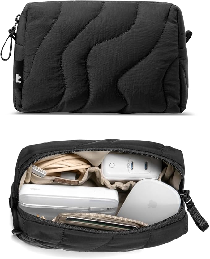 tomtoc Electronics Organizer Travel Case, Soft Puffy Organizer Bag Birthday Gifts Travel Essentials for Women Girls, Portable Accessory Tech Pouch Storage for Charger, Cord, Cable, Phone
