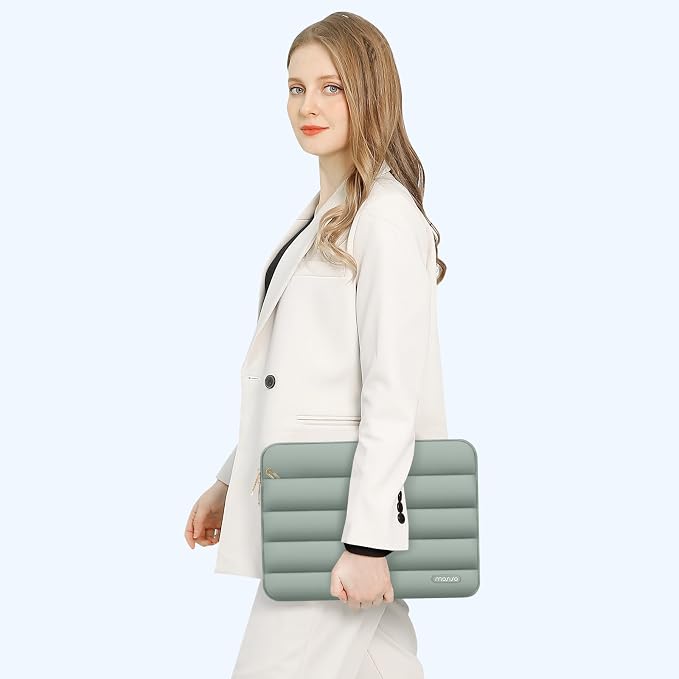 MOSISO Laptop Case 13.3 inch,13-13.3 inch Puffy Laptop Sleeve Compatible with MacBook Air 13.6 M5 M4 M3 M2 M1/Neo/Pro 13/14,HP Dell ASUS Lenovo,Polyester Horizontal Bag with Small Case,Antique Green
