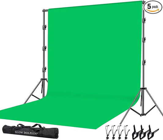 SLOW DOLPHIN Photo Video Studio 10 x12ft 100% Cotton Muslin Chromakey Green Screen Backdrop with 10 x 10ft Stand Photography Background Support System Kit Clamp, Carry Bag