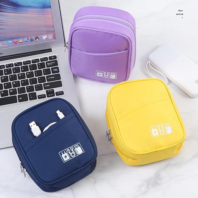 E-Tree Storage Pouch for Small Electronics and Accessories,Tech Bag,Electronic Organizer Case Compatible with MacBook Laptop Charger,Mouse,Cables,Hub,Power Bank,Earphone,Toiletries Cosmetics (Yellow)