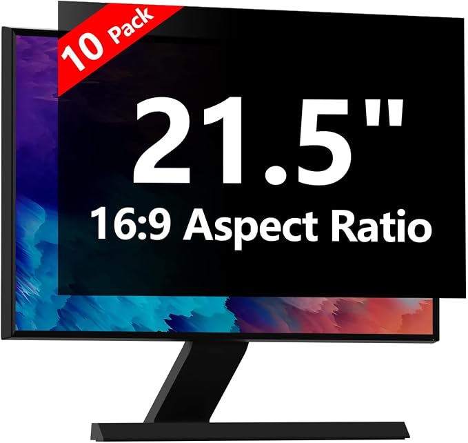 【10 Pack】 Computer Privacy Screen Protector 21.5 Inch with Hp Dell Asus Samsung LG and More, Removable Security Shield Filter for 16:9 Aspect Ratio Monitor Like ViewSonic Sceptre