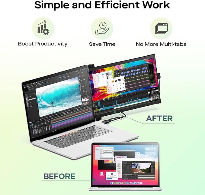 Mobile Pixels New Duex Max DS 14.1'' FHD 1080p Laptop Screen Extender, USB Type-C/HDMI Ports, Portable Monitor for 14'' to 17 Inch Laptops, Compatible with macOS/Windows/Apple/Android/Switch(Black)