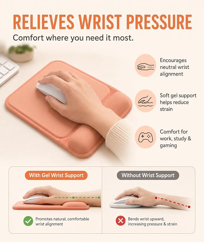 eulps Ergonomic Mouse Pad with Wrist Rest, Gel Mousepad with Soft Wrist Support, Non-Slip PU Base, Smooth Surface Mouse Pad for Wrist Pain Relief, Computer Laptop Office Home & Gaming (Orange)