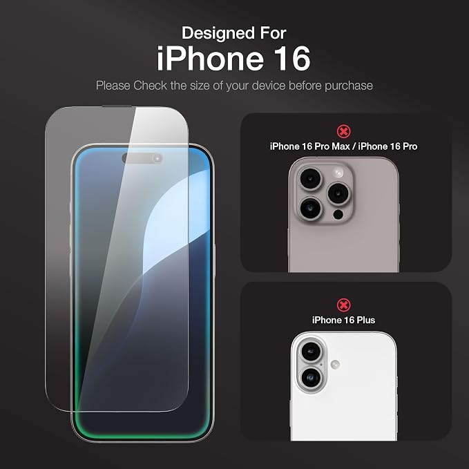 AMAZINGthing for iPhone 16 [Titan - Full Glass] Screen Protector, Ultra Clear, 9H Tempered Glass, Built-in Dust Filter Full Coverage, Case‑Friendly, Oleophobic, Easy Installation, 2 Pack