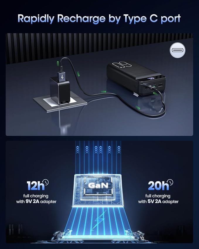 Portable Charger 60000mAh Power Bank - 22.5W Fast Charging External Battery Pack, LED Display USB C Portable Cell Phone Charger for iPhone, Samsung Galaxy, Android, Camping, Travel Black