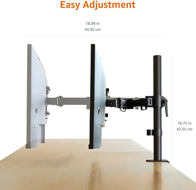 Amazon Basics Adjustable Single Computer Monitor Desk Mount Arm, Holds up to 32" and Ultrawide Monitors, Black