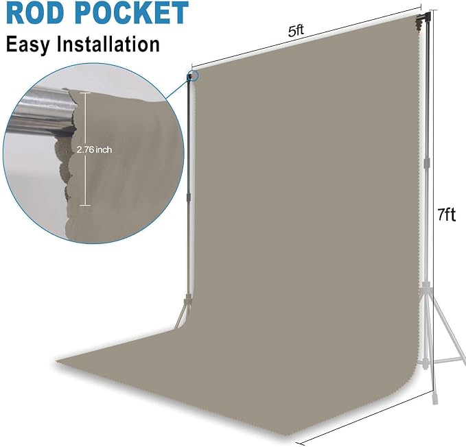 Grey Backdrop for Photoshoot, Professional Photo Backdrop Background Curtain for Product Photography, Portraits, Wedding, Party, Live Streaming Video Recording 5X7 FT (Background Only)