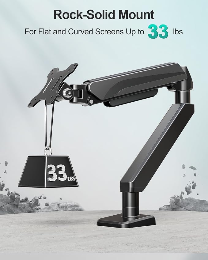 MOUNT PRO Ultrawide Single Monitor Arm for 22"- 42" Screens, Monitor Desk Mount Stand Holds up to 33 lbs, Heavy Duty Fully Adjustable Gas Spring Desk Mount, VESA Mount with Clamp/Grommet Base