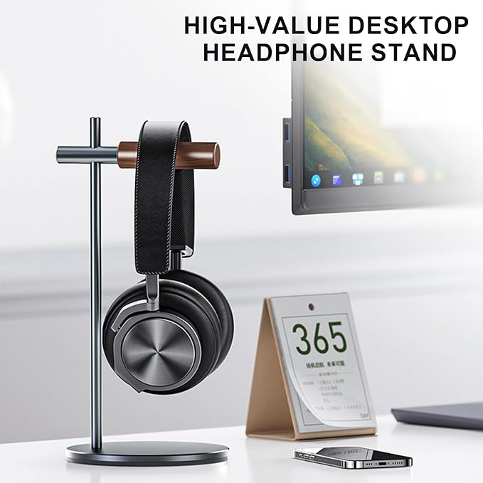 Oak Headphone Stand, Wood Headset Stand for Desk, Universal Holder for Airpods max, Bose, Beats, Gaming, Apple Vision Pro, VR Display Stand (Gray)