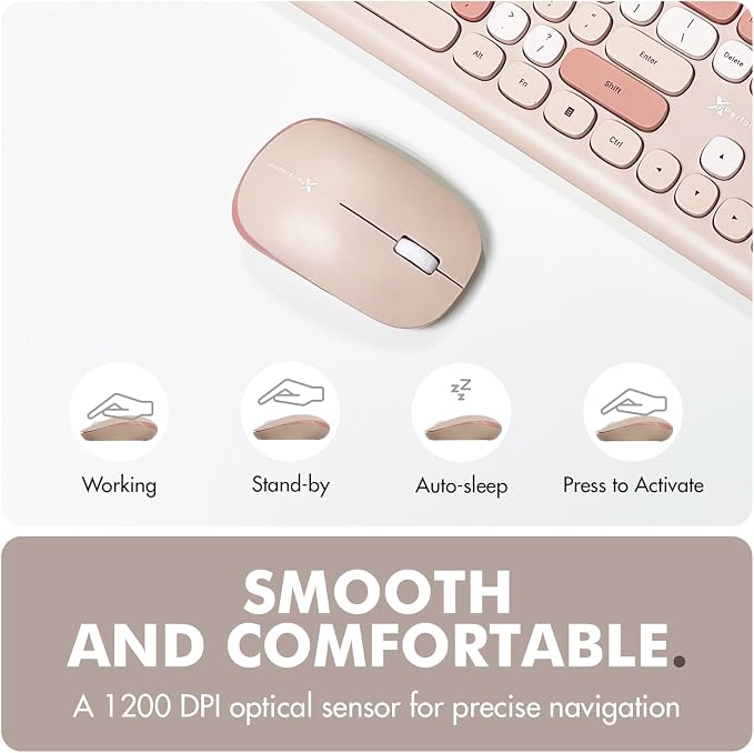 X9 Colorful Keyboard and Mouse Wireless - 2.4G Aesthetic Wireless Keyboard and Mouse Combo with Bubble Keys - Cute Typewriter Keyboard and Mouse for Computer PC Laptop Windows & Chrome (Brown)