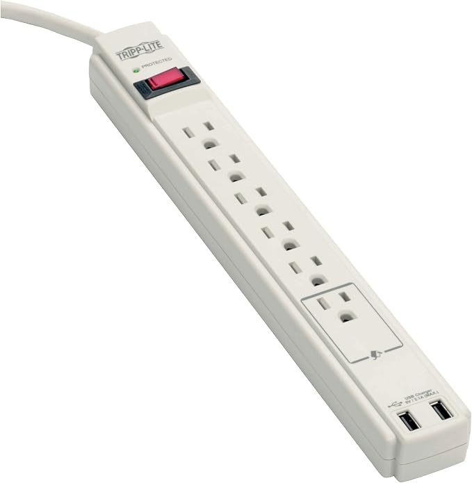 Tripp Lite 6 Outlet Surge Protector Power Strip 6ft Cord 990 Joules Dual USB Charging LED & INSURANCE (TLP606USB