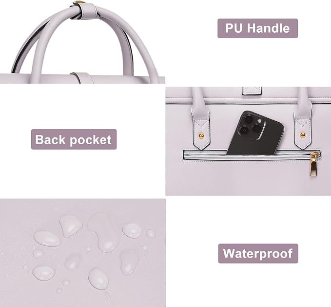 MOSISO Laptop Bag for Women, 15-15.6 inch PU Leather Laptop Shoulder Bags Convertible Backpack, 16 inch Messenger Bags Casual Handbag Work Briefcase Travel Computer Bag with Bowknot, Dusty Lilac