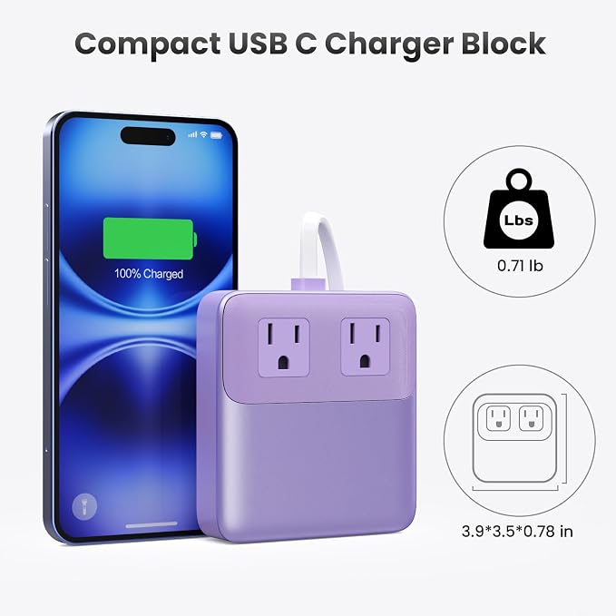 135W Charging Station USB C Power Strip,6-in-1 GaN USB C Charger Block with Plug &5ft Cord,2 AC,2 USB-A,2 USB-C,PD 65W Laptop Charger for MacBook,iPhone 16/15/14,Desktop Fast Charging for Home,Office