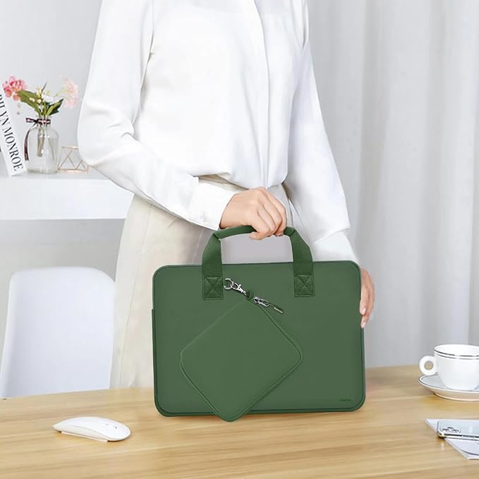 Hseok Laptop Sleeve 14 inch Case with Small Case, Compatible with MacBook Neo 14, MacBook Pro 14 M5/M4/M3/M2/M1, XPS 14 and Most 14 inch Notebooks, Neoprene Computer Handbag,Olive green