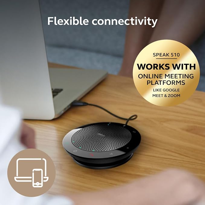 Jabra Speak 510 (2025 Edition) Portable, USB or Wireless Bluetooth Speaker for Meetings and Calls with Crystal-Clear Sound, Works with All Meeting Platforms - Microsoft Teams, Google Meet, Zoom, Black
