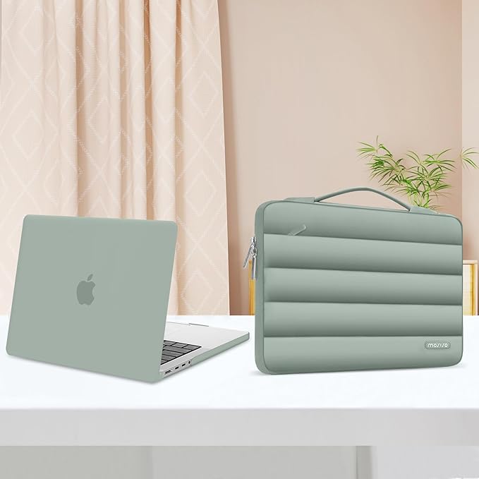 MOSISO Compatible with MacBook Pro 16 inch Case M5 M4 M3 M2 M1 2026-2021 A3429 A3428 A3403 A3186 A2991 A2780 A2485, Shell&Puffy Sleeve Bag&Keyboard Cover&Webcam Cover&Screen Protector, Antique Green