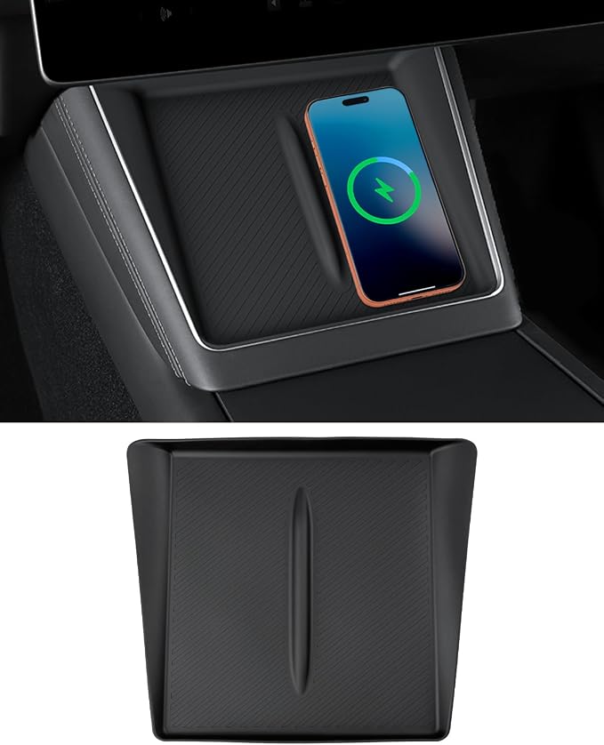 Black Center Console Silicone Mat Conpatible vith Tesla Model 3 Highland 2024-2026, Waterproof Spill Proof Center Console Liner Pad, Non-Slip Vireless Charging Friendly Interior Accessories(Style A)
